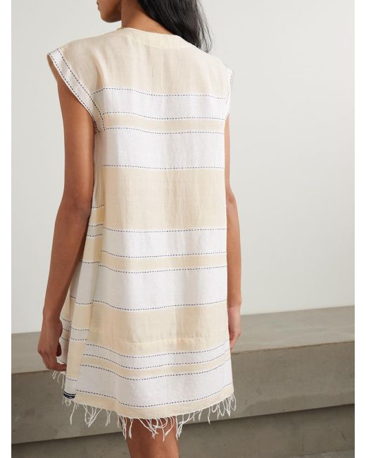 Lemlem Natural Elina Kaftan Aus Einer Baumwollmischung Mit Streifen Und Fransen
