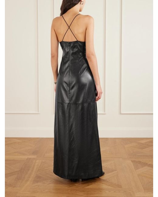 Veronica de Piante Black Amelia Embellished Silk-Trimmed Leather Maxi Dress