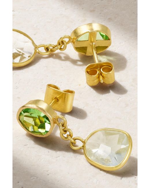 Pippa Small Metallic 18-Karat, Aquamarine And Peridot Earrings