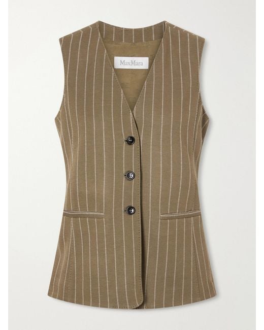 Max Mara Green Pinstriped Twill Vest
