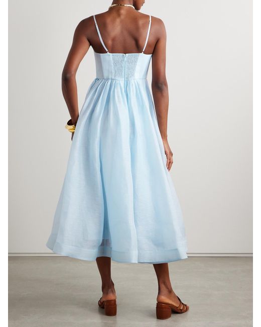 Zimmermann Blue Illuminate Minikleid Aus Einer Leinen-Seidenmischung Mit Falten