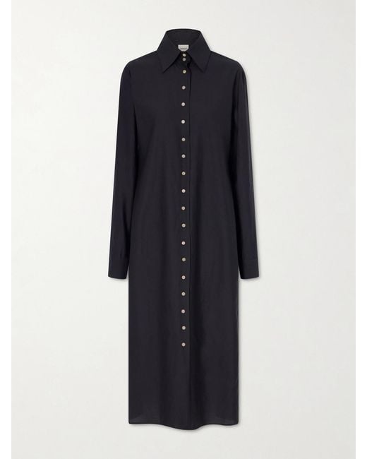 Khaite Blue Ivanna Silk And Cotton-Blend Midi Dress