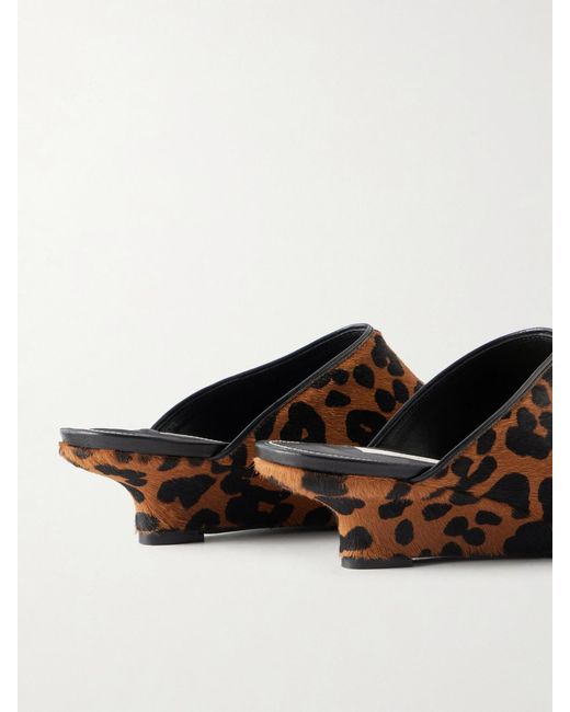 Totême  Brown Leopard-Print Cow Hair Wedge Mules