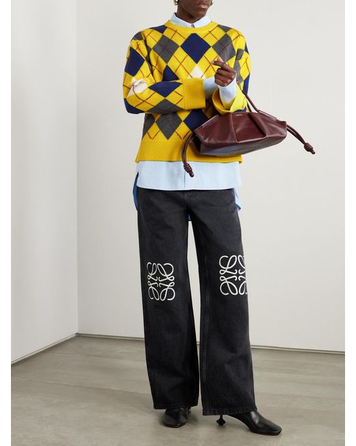 Loewe Yellow Argyle Wool Sweater For