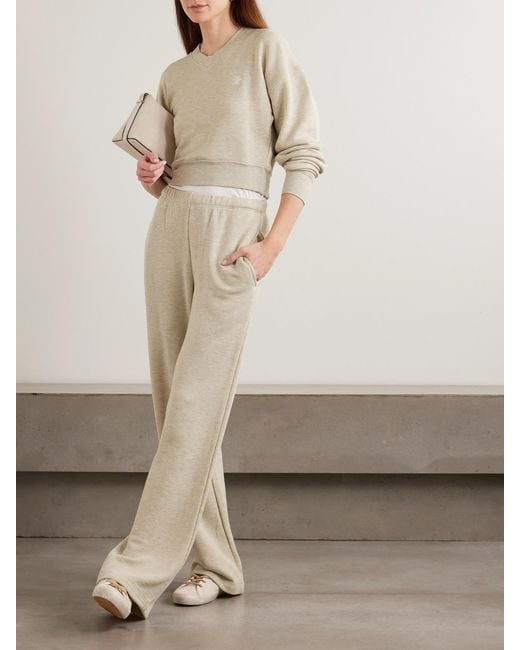 ÉTERNE Natural Embroidered French Cotton-Blend Terry Wide-Leg Sweatpants