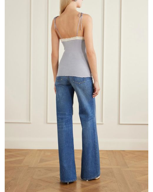 Chloé White Logo-Embroidered Lace-Trimmed Cotton And Silk-Blend Tank