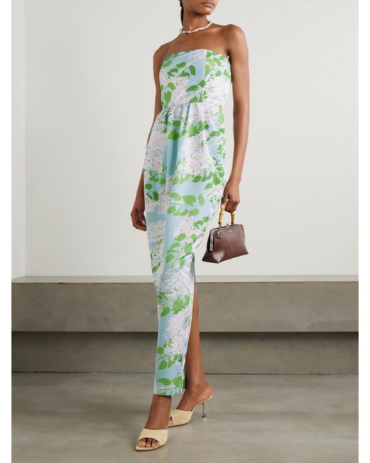 BERNADETTE Green Lena Strapless Floral-Print Taffeta Gown