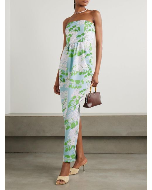 BERNADETTE Green Lena Strapless Floral-Print Taffeta Gown
