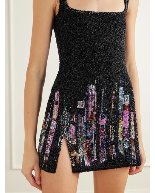 Clio Peppiatt Black Tokyo Embellished Stretch-Mesh Mini Dress