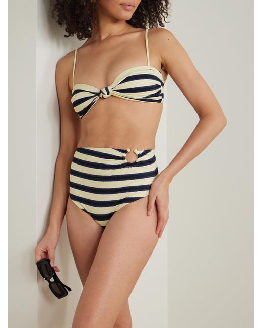 Johanna Ortiz Metallic Bandana Marinera Knotted Striped Recycled Bikini Top