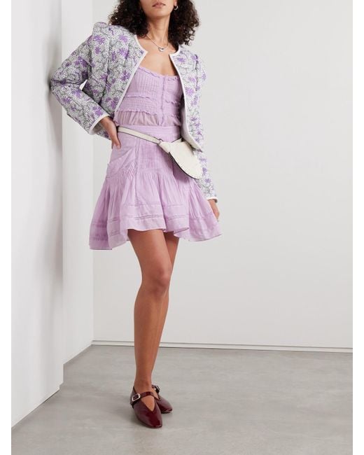 Isabel Marant Purple Giuliani Minirock Aus Baumwoll-Voile Mit Biesen Und Häkeleinsätzen