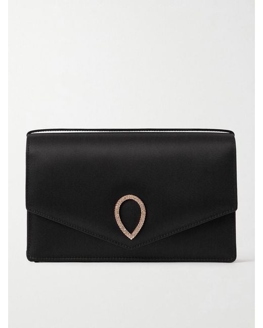 JENNIFER CHAMANDI Black Le 8 Crystal-Embellished Satin Clutch