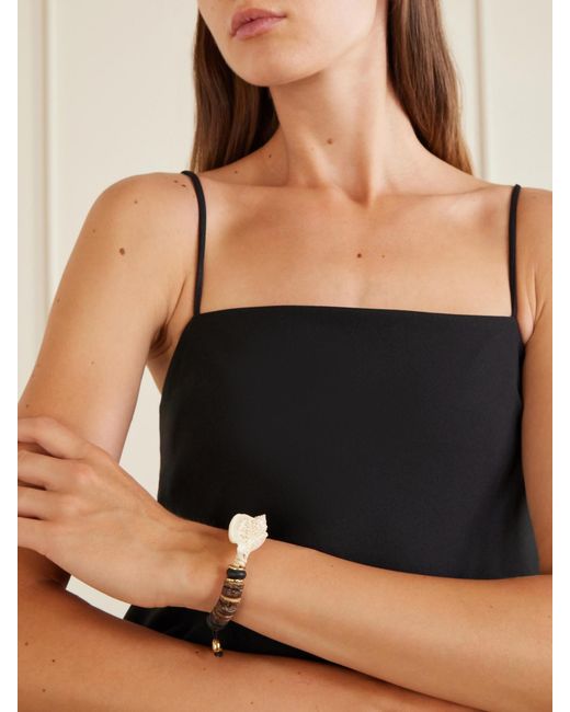 Tohum Design Natural Samsara-Plated, Leather And Seashell Beaded Bracelet