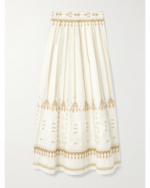Emporio Sirenuse Natural Camille Calliope Maxirock Aus Popeline Aus Einer Baumwollmischung Mit Stickereien