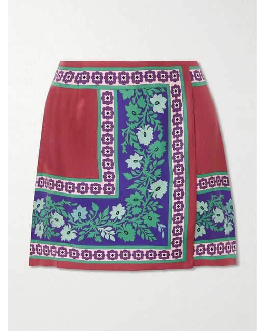 LaDoubleJ Red Foulard Printed Silk Mini Skirt
