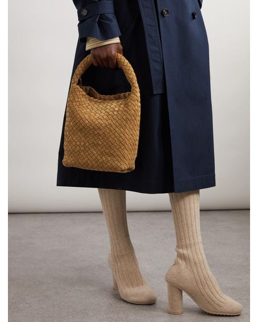 Bottega Veneta Natural Cabat Small Intrecciato Suede Bucket Bag