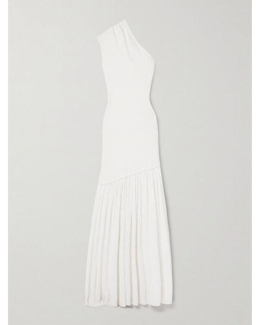 Proenza Schouler White Cora One-Shoulder Stretch-Knit And Pleated Crepon Maxi Dress
