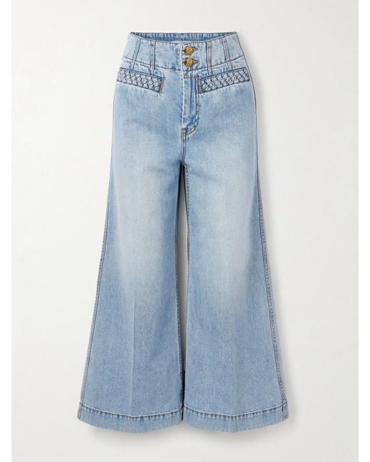 Zimmermann Blue Wanderlust Cropped Wide-Leg Jeans