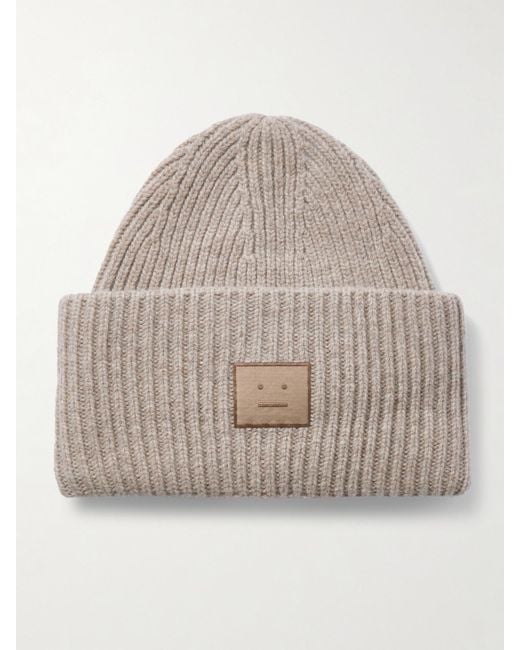 Acne Natural Appliquéd Ribbed Wool And Yak-Blend Beanie