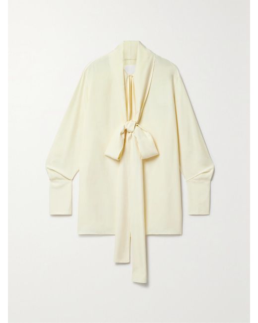 Givenchy White Pussy-Bow Silk Blouse