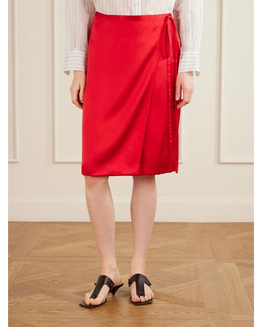 Aflalo Red Rixa Satin Wrap Midi Skirt