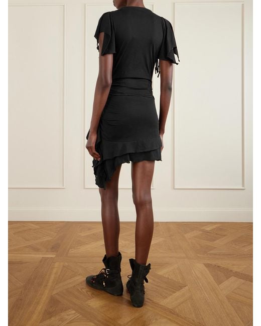 Isabel Marant Black Janick Draped Cotton-Jersey Mini Dress