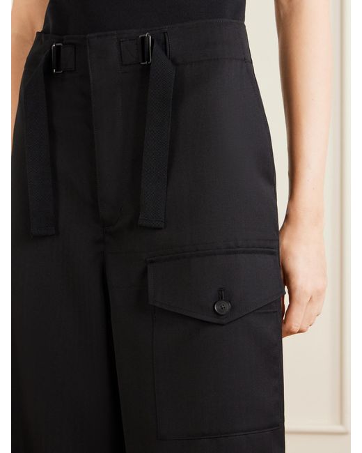 Auralee Black Herringbone Wool Wide-Leg Cargo Pants