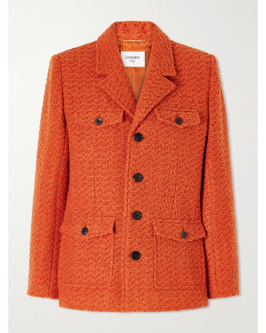 Saint Laurent Orange Wool-Blend Tweed Blazer