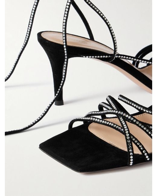 Gianvito Rossi Metallic 75 Crystal-Embellished Suede Sandals