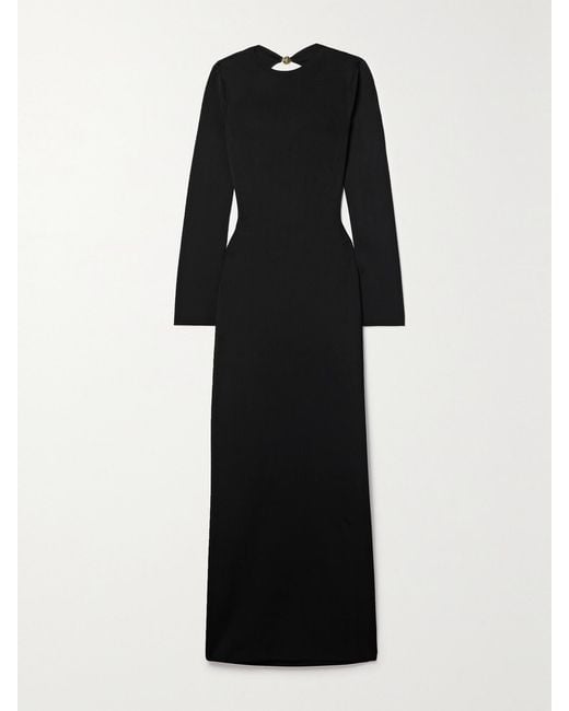 Galvan Black Net Sustain Vega Rückenfreies Maxikleid Aus Stretch-Strick Mit Verzierungen