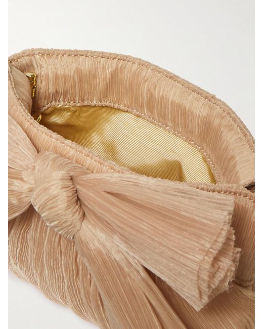 Loeffler Randall Natural Rayne Bow-Embellished Plissé-Organza Clutch