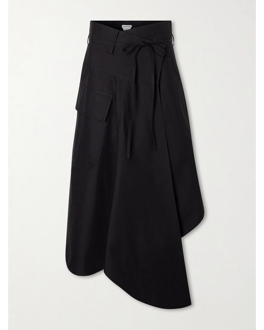 Bottega Veneta Black Wrapped Cotton-Mousseline Maxi Skirt