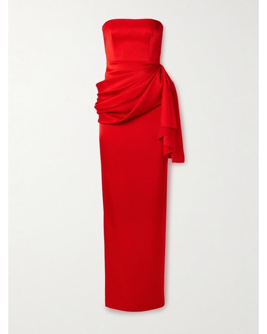 Alex Perry Red Strapless Draped Satin-Crepe Gown