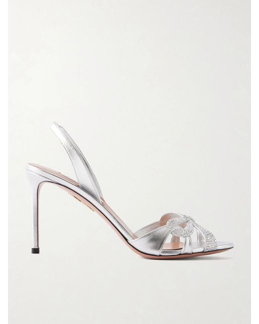 Aquazzura Natural Ribbon Kiss 85 Crystals-Embellished Leather Sandals