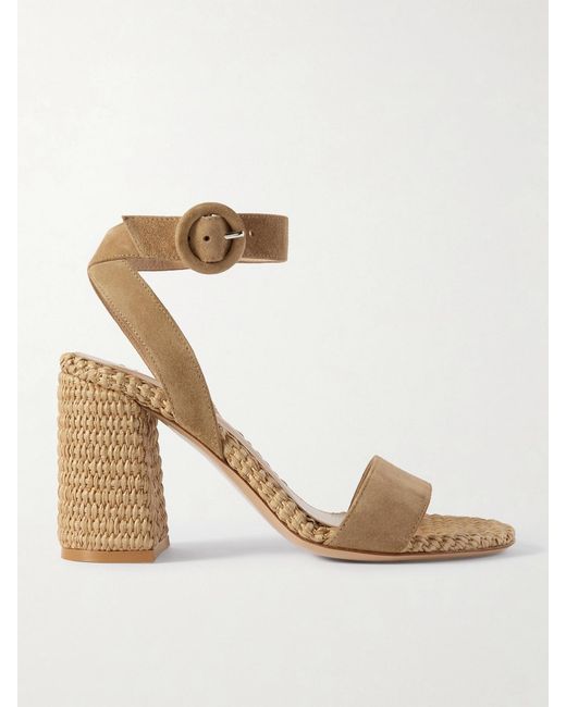 Gianvito Rossi Natural Luana 85 Suede And Raffia Sandals
