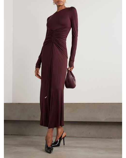 Max Mara Purple Doppia Midikleid Aus Jersey Mit Raffungen