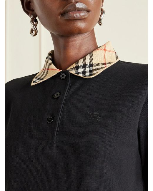 Burberry Black Checked Cotton-Piqué Mini Dress