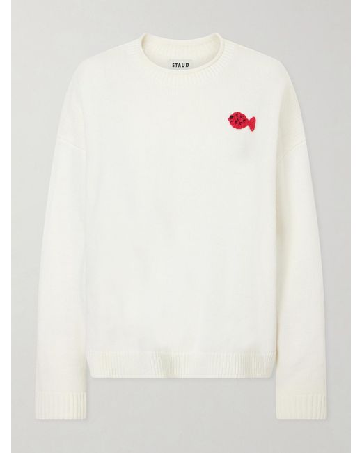 Staud White Da Adolfo Giada Logo-Embroidered Cotton-Blend Sweater