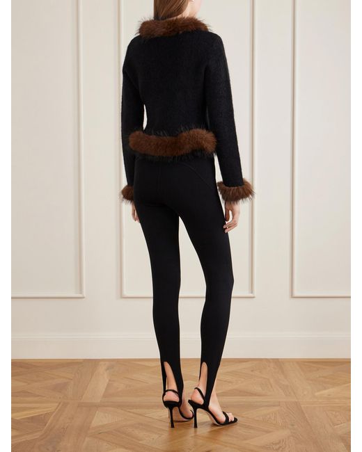 Self-Portrait Black Plush-Trimmed Knitted Cardigan