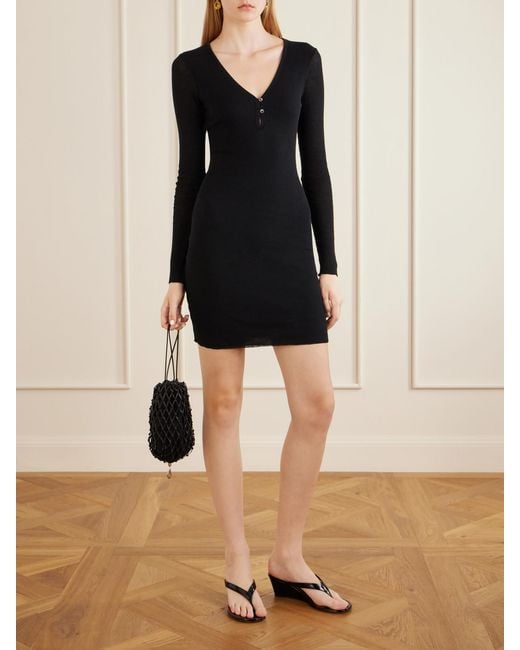 James Perse Black Ribbed Cotton And Cashmere-Blend Mini Dress