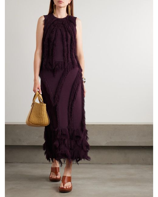 Ulla Johnson Purple Bonnie Fringed Stretch-Knit Top