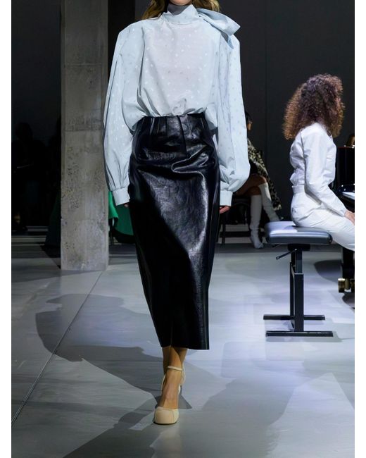 Marni Blue Oversized-Bluse Aus Popeline Mit Jacquard-Muster