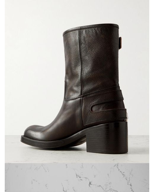Chloé Black Buckled Textured-Leather Ankle Boots