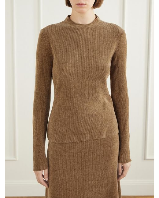 Gabriela Hearst Brown Ribbed Silk Sweater