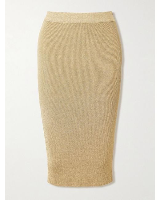 Stella McCartney Natural Metallic Ribbed-Knit Midi Skirt