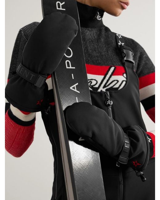 Perfect Moment Black Davos Padded Shell And Leather Mittens