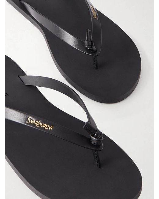 Saint Laurent Black Pool Leather Flip-Flops