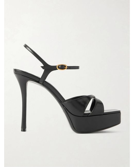 Saint Laurent Black Debbie Leather Platform Sandals