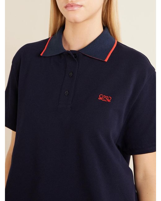 Loewe Blue Anagram-Embroidered Cotton-Piqué Polo Shirt