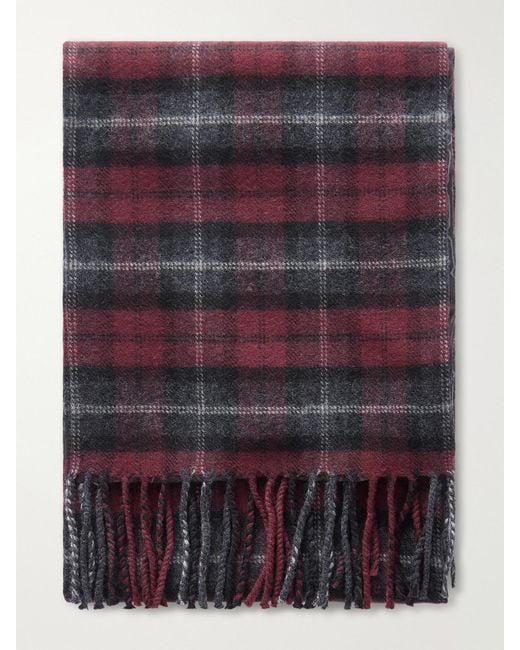 Etro Purple Fringed Checked Wool Scarf